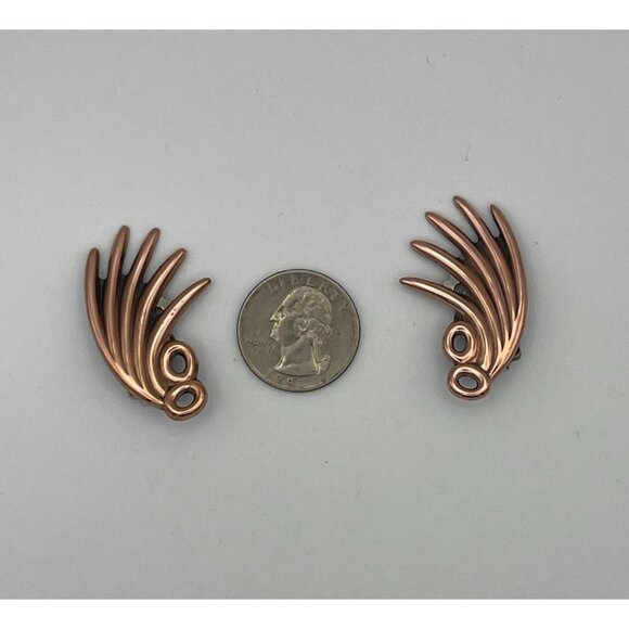 Coro Pair Clip On Earrings Rose Gold Tone Approx 1.75" - Picture 10 of 10